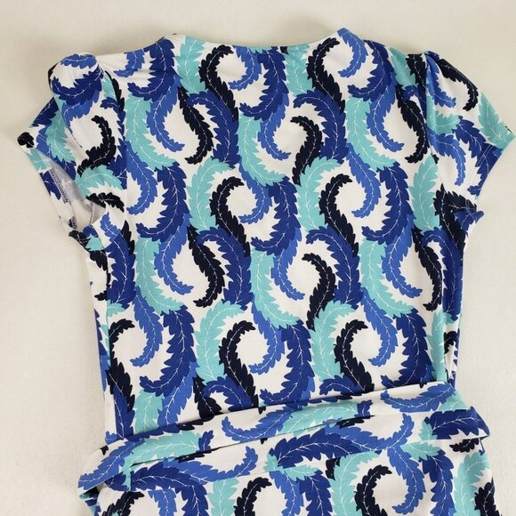 Boden Leaf Print Wrap Dress Blue Womens 4 R V Neck Short Sleeve Knee Length - Picture 7 of 11